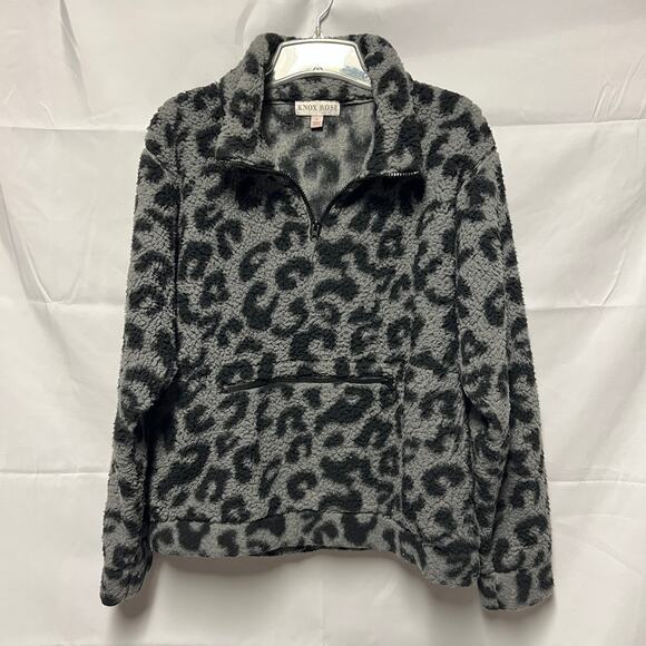 Knox Rose Animal Print Chunky Faux Fur Pullover Size Large 1/4 Zip - Picture 1 of 6